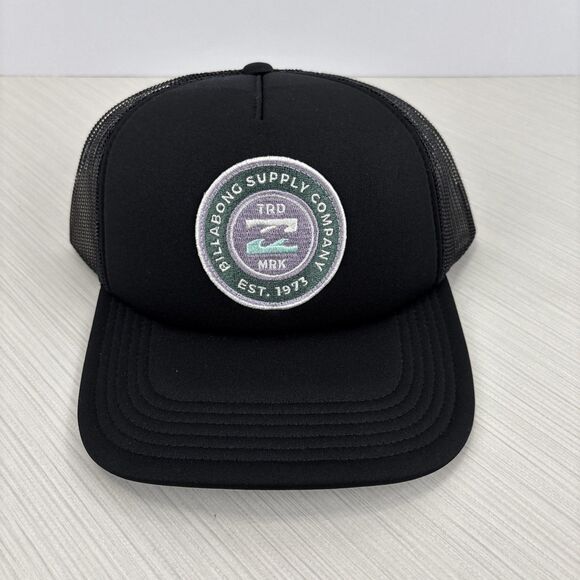Billabong Classic Foam Trucker Hat Cap Snapback Black Patch NWT - Picture 1 of 6